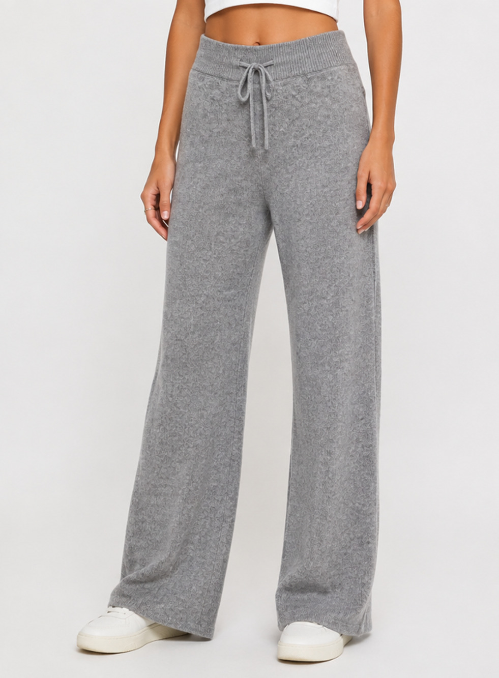 Le Ore 100% Cashmere Wide Leg Pants Sz XS Polar Grey Drawstring Lounge Minimalis